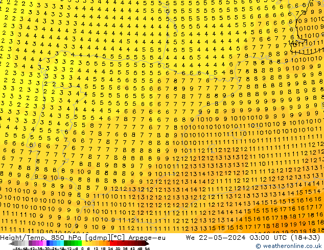 Height/Temp. 850 hPa Arpege-eu We 22.05.2024 03 UTC