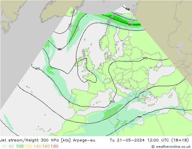 Jet stream/Height 300 hPa Arpege-eu Tu 21.05.2024 12 UTC