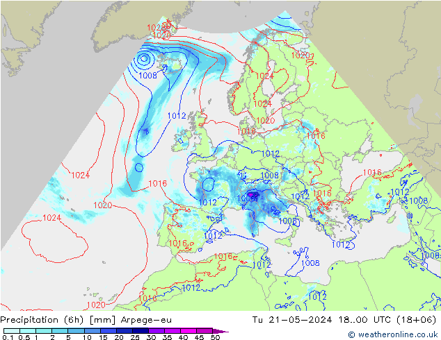 Precipitazione (6h) Arpege-eu mar 21.05.2024 00 UTC