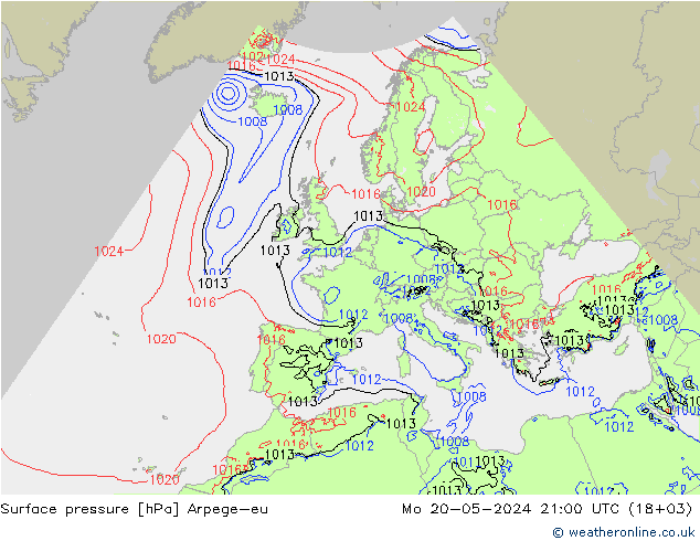 Presión superficial Arpege-eu lun 20.05.2024 21 UTC