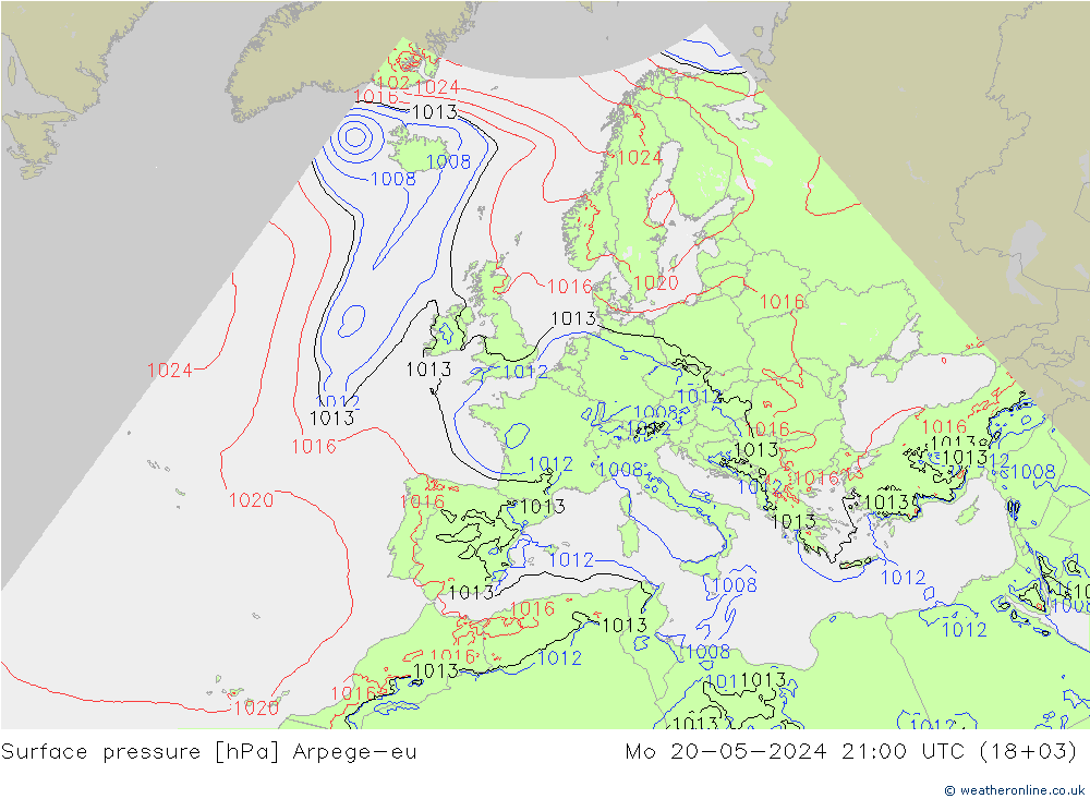 pressão do solo Arpege-eu Seg 20.05.2024 21 UTC