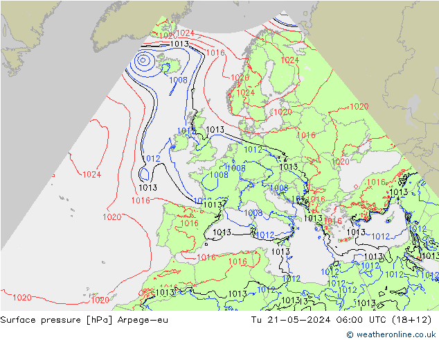 Atmosférický tlak Arpege-eu Út 21.05.2024 06 UTC