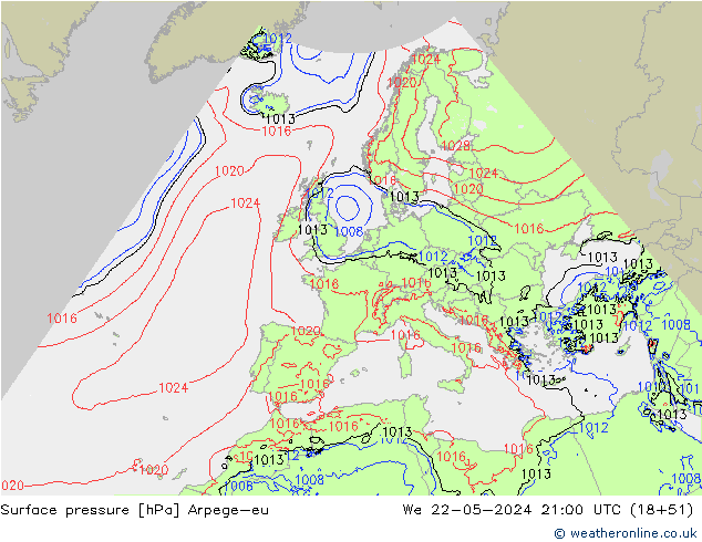 Bodendruck Arpege-eu Mi 22.05.2024 21 UTC