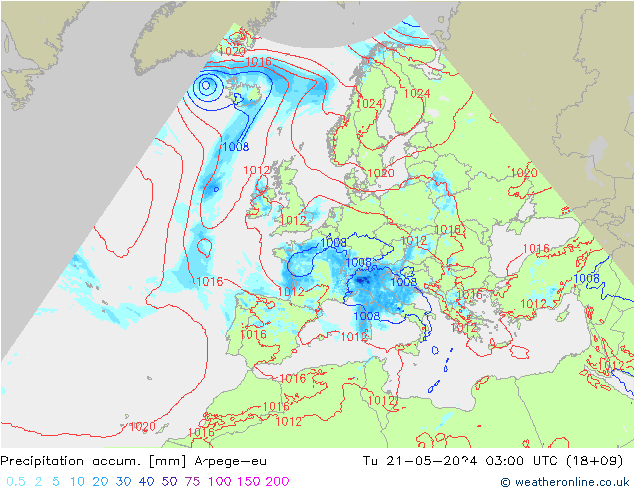 Precipitation accum. Arpege-eu вт 21.05.2024 03 UTC