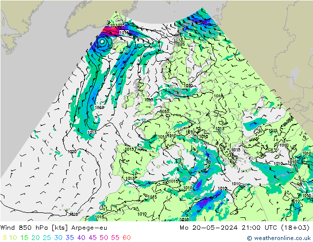 Wind 850 hPa Arpege-eu Mo 20.05.2024 21 UTC