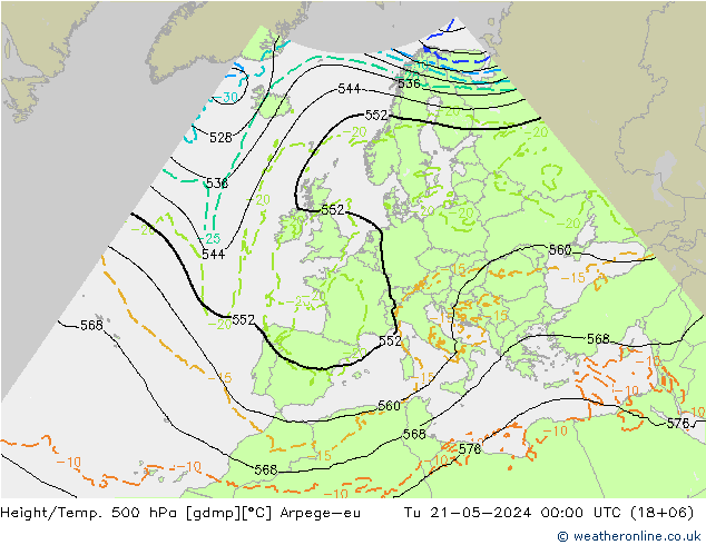 Height/Temp. 500 hPa Arpege-eu 星期二 21.05.2024 00 UTC