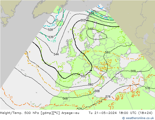 Yükseklik/Sıc. 500 hPa Arpege-eu Sa 21.05.2024 18 UTC