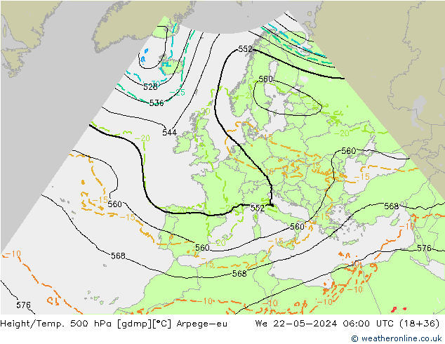 Yükseklik/Sıc. 500 hPa Arpege-eu Çar 22.05.2024 06 UTC