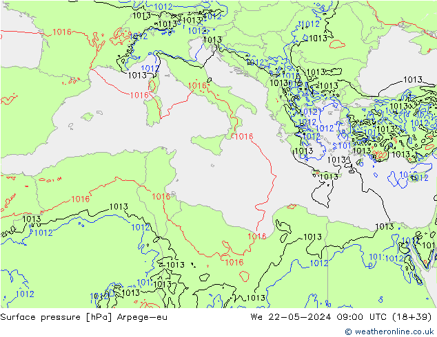 Surface pressure Arpege-eu We 22.05.2024 09 UTC