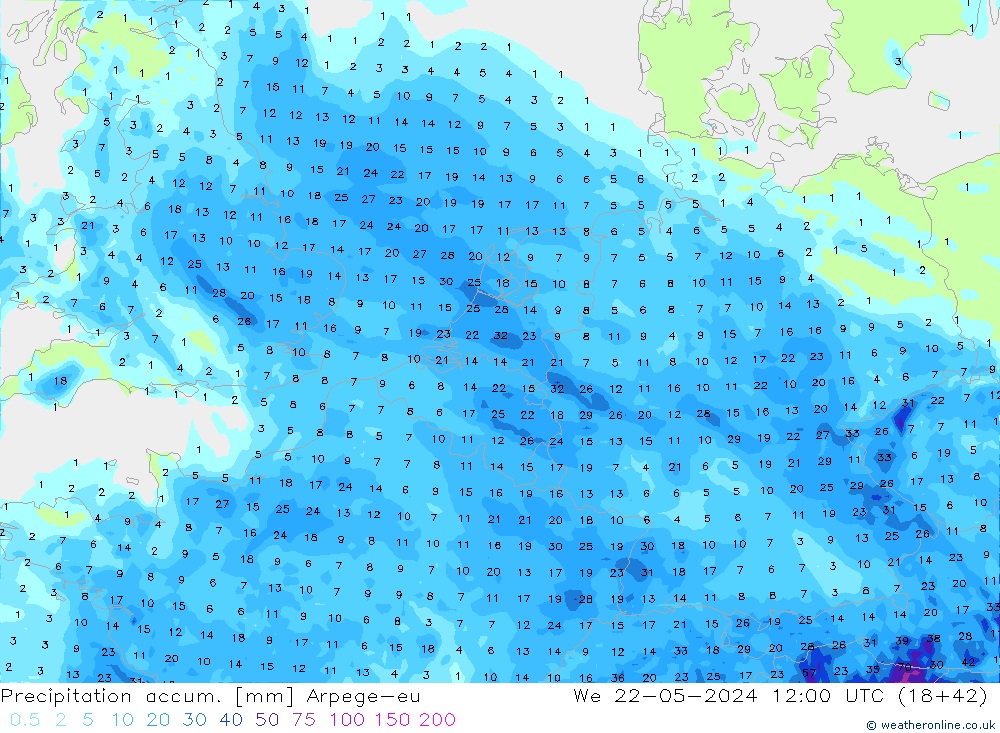 Precipitation accum. Arpege-eu St 22.05.2024 12 UTC