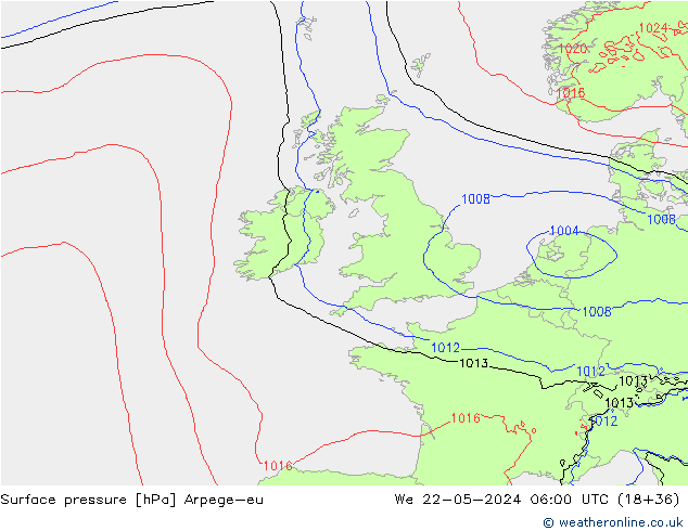 Atmosférický tlak Arpege-eu St 22.05.2024 06 UTC