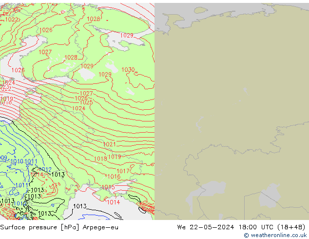 Pressione al suolo Arpege-eu mer 22.05.2024 18 UTC