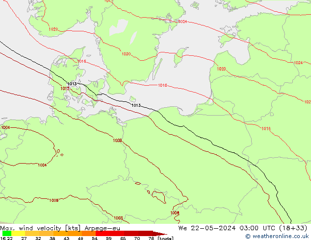 Windböen Arpege-eu Mi 22.05.2024 03 UTC