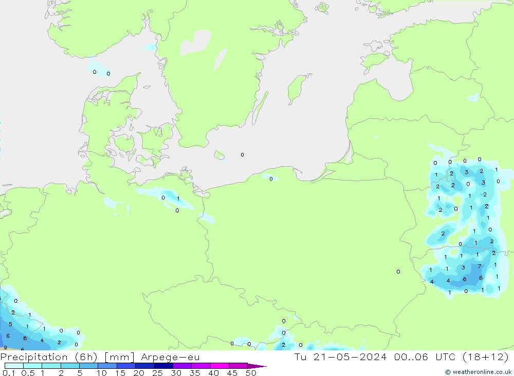 Precipitation (6h) Arpege-eu Tu 21.05.2024 06 UTC