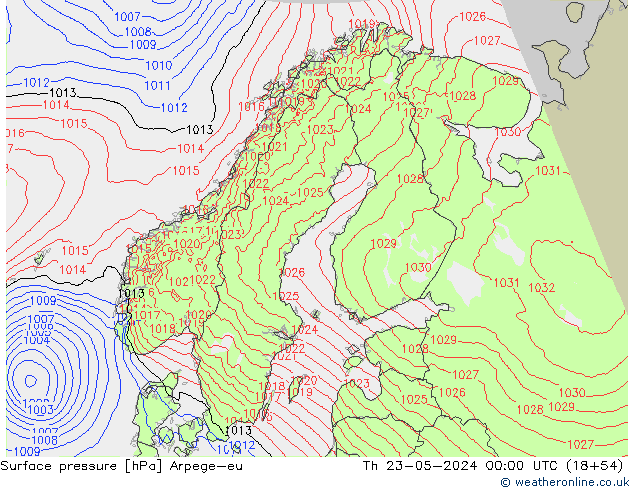 Surface pressure Arpege-eu Th 23.05.2024 00 UTC