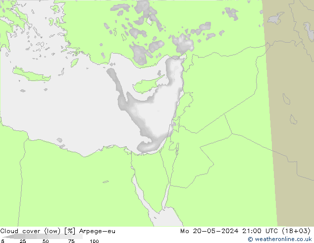 Cloud cover (low) Arpege-eu Mo 20.05.2024 21 UTC