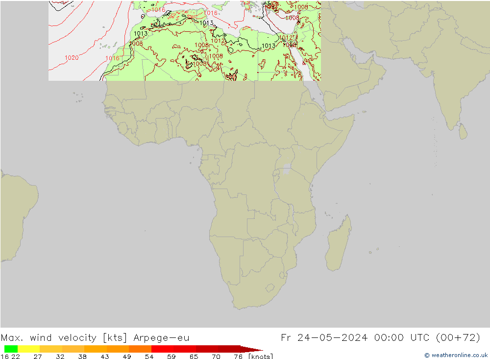 Max. wind velocity Arpege-eu Sex 24.05.2024 00 UTC