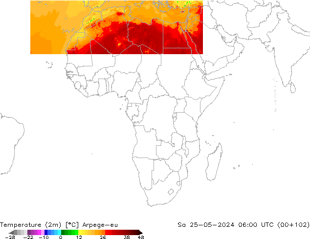 Sıcaklık Haritası (2m) Arpege-eu Cts 25.05.2024 06 UTC