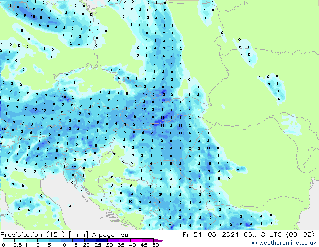 Precipitación (12h) Arpege-eu vie 24.05.2024 18 UTC