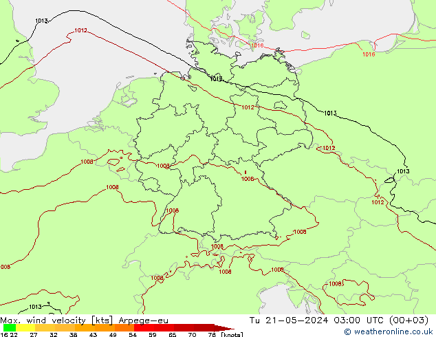 Max. wind velocity Arpege-eu  21.05.2024 03 UTC