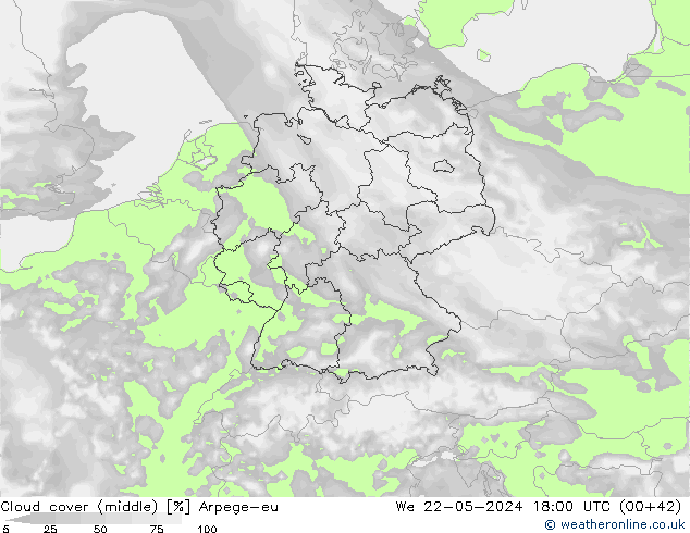 Cloud cover (middle) Arpege-eu We 22.05.2024 18 UTC