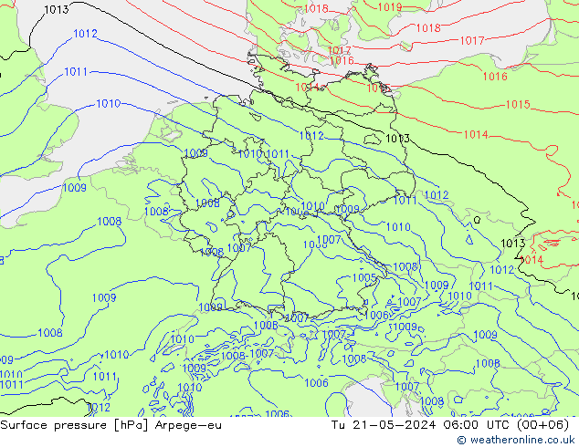 Presión superficial Arpege-eu mar 21.05.2024 06 UTC
