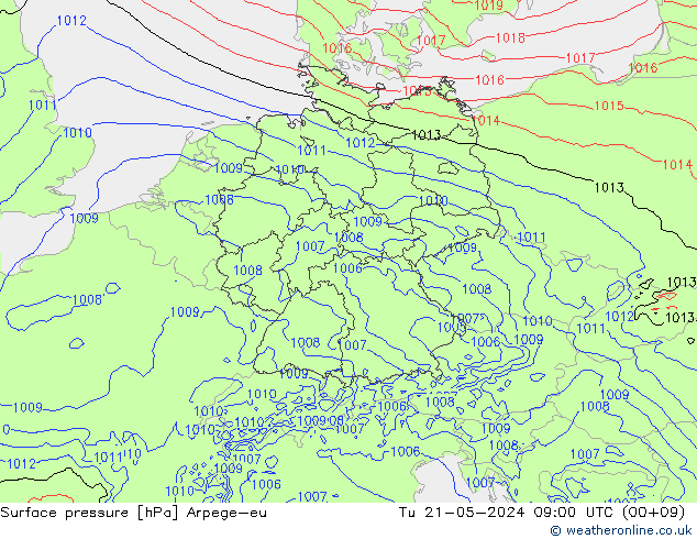 Luchtdruk (Grond) Arpege-eu di 21.05.2024 09 UTC