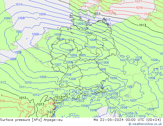 地面气压 Arpege-eu 星期三 22.05.2024 00 UTC