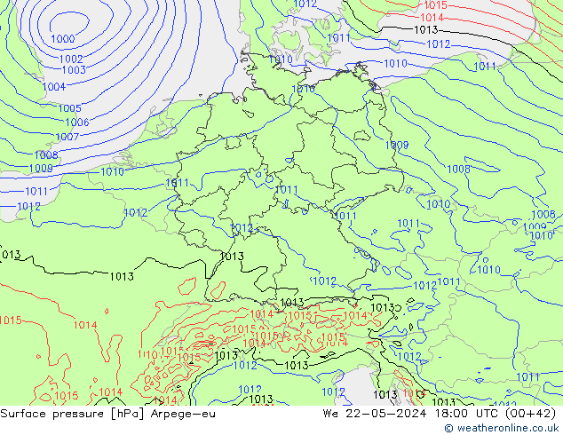 Luchtdruk (Grond) Arpege-eu wo 22.05.2024 18 UTC
