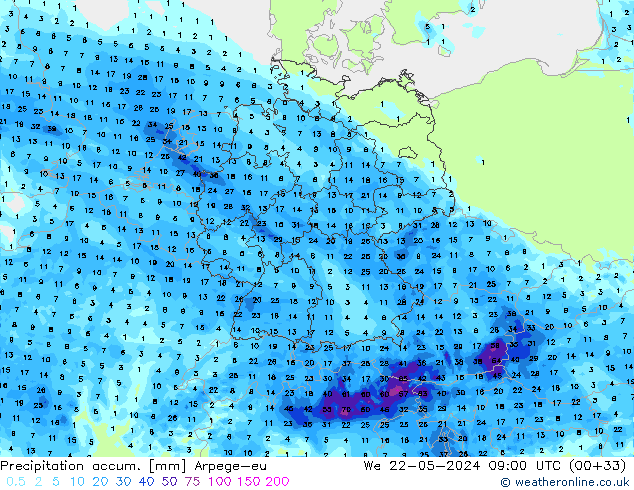 Precipitation accum. Arpege-eu We 22.05.2024 09 UTC