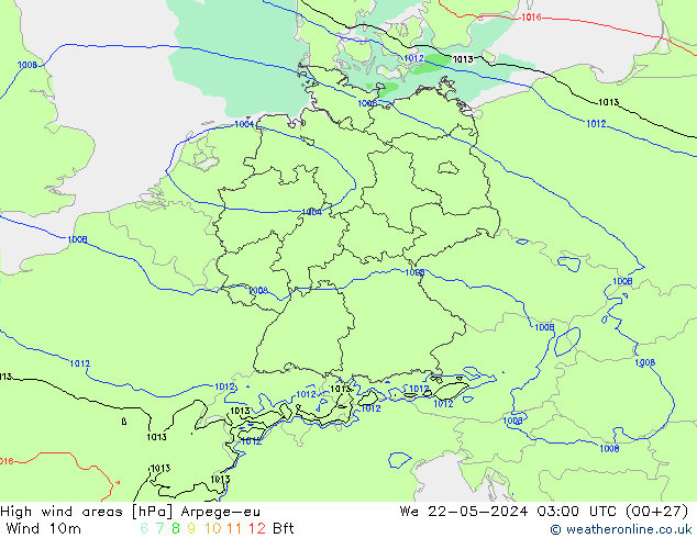 Windvelden Arpege-eu wo 22.05.2024 03 UTC