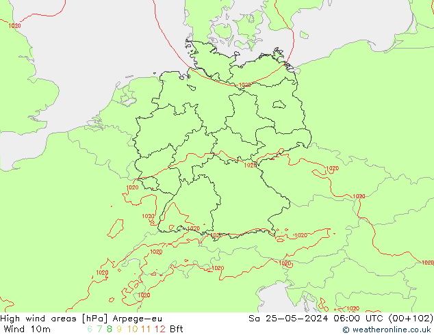 yüksek rüzgarlı alanlar Arpege-eu Cts 25.05.2024 06 UTC