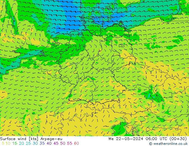 Surface wind Arpege-eu St 22.05.2024 06 UTC