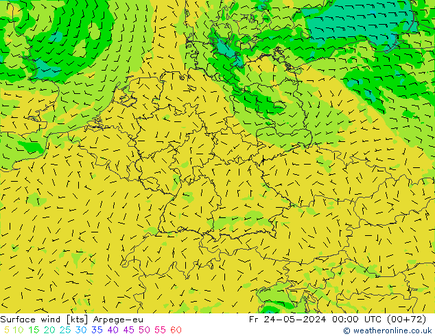 Vento 10 m Arpege-eu Sex 24.05.2024 00 UTC