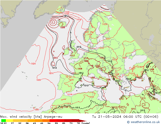 Windböen Arpege-eu Di 21.05.2024 06 UTC