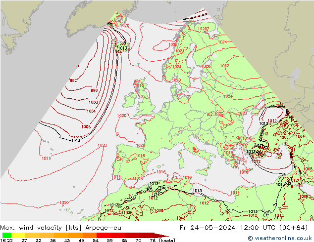 Max. wind velocity Arpege-eu Fr 24.05.2024 12 UTC
