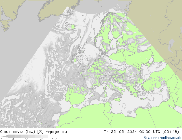 Cloud cover (low) Arpege-eu Th 23.05.2024 00 UTC