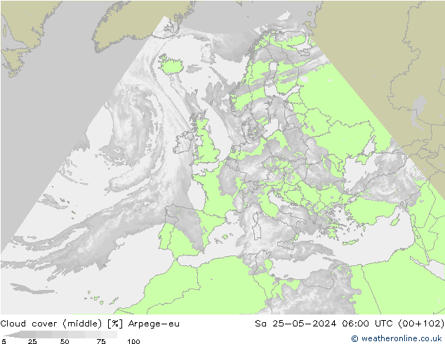 Wolken (mittel) Arpege-eu Sa 25.05.2024 06 UTC