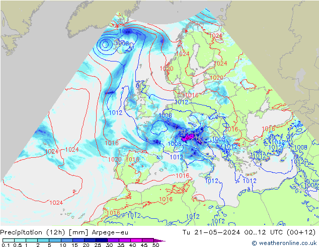 降水量 (12h) Arpege-eu 星期二 21.05.2024 12 UTC