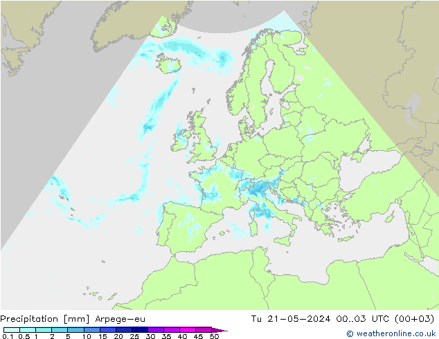 Srážky Arpege-eu Út 21.05.2024 03 UTC