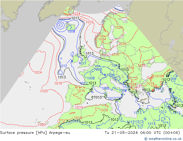 地面气压 Arpege-eu 星期二 21.05.2024 06 UTC