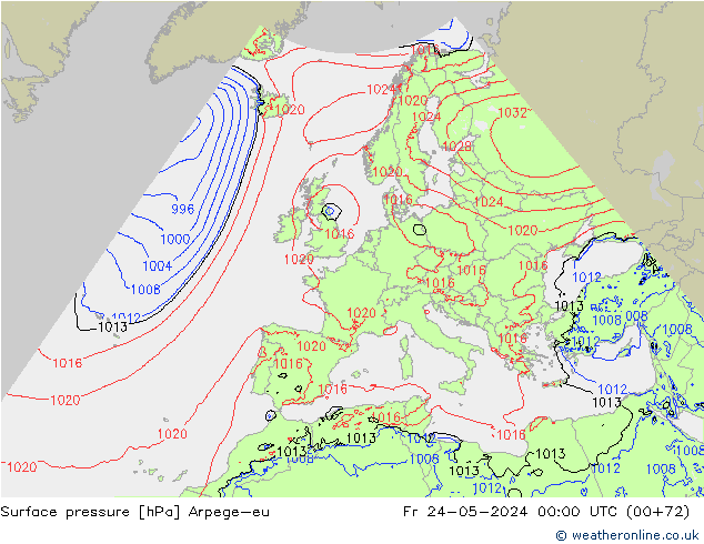 Atmosférický tlak Arpege-eu Pá 24.05.2024 00 UTC