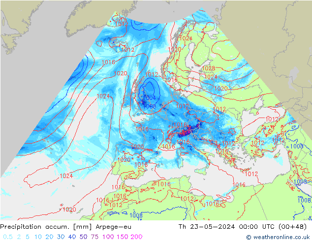Precipitation accum. Arpege-eu Th 23.05.2024 00 UTC
