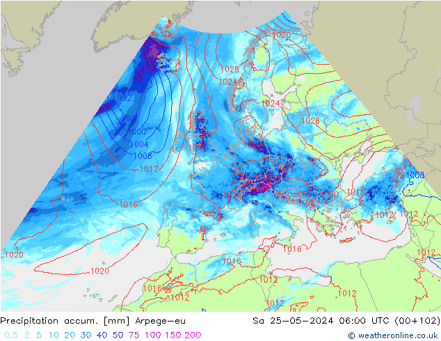 Precipitation accum. Arpege-eu sab 25.05.2024 06 UTC