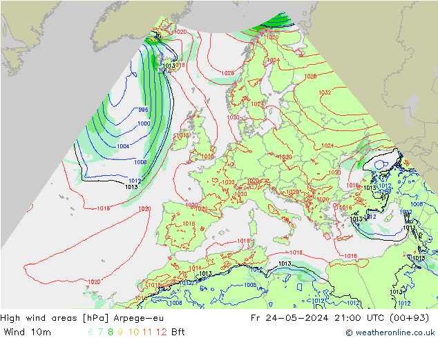 High wind areas Arpege-eu Sex 24.05.2024 21 UTC