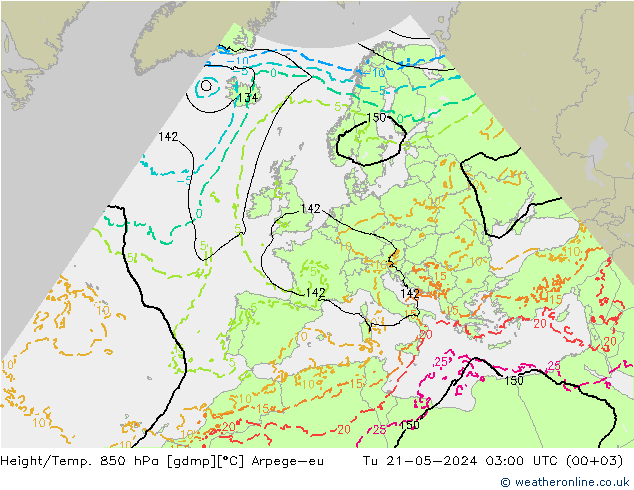 Height/Temp. 850 hPa Arpege-eu mar 21.05.2024 03 UTC