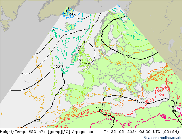 Height/Temp. 850 hPa Arpege-eu Čt 23.05.2024 06 UTC