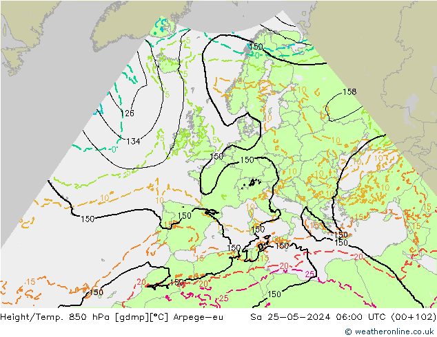 Hoogte/Temp. 850 hPa Arpege-eu za 25.05.2024 06 UTC