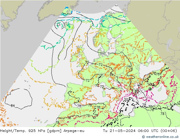 Height/Temp. 925 hPa Arpege-eu Di 21.05.2024 06 UTC