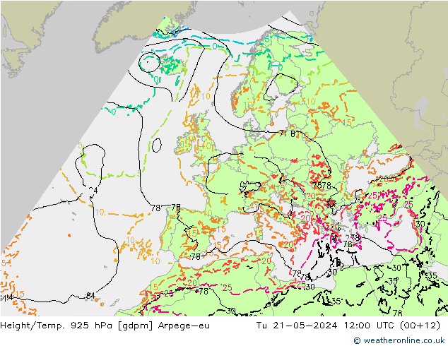 Height/Temp. 925 hPa Arpege-eu  21.05.2024 12 UTC